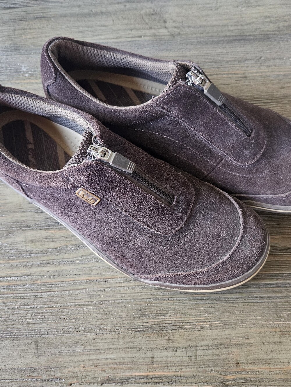 Keds Suede Zip-Front Slip-On Womens 7.5 Comfort Arch Supoort Shoes Brown Sneaker